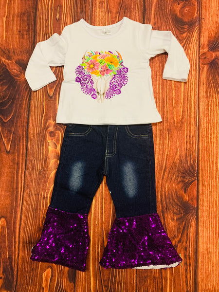 Steer head purple denim set